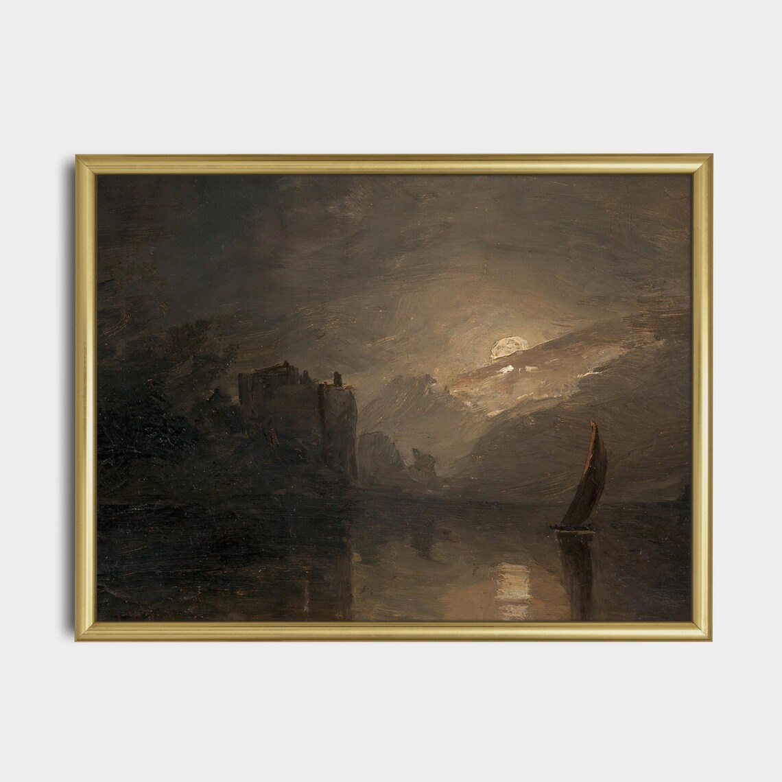 Moody Moonlit Coastal Night Seascape With a Sailboat Nocturne Poster - Image 5