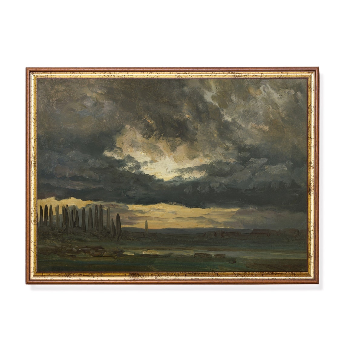 Antique Dark Storm Clouds Over a Plain at Sunset Sky Study Poster