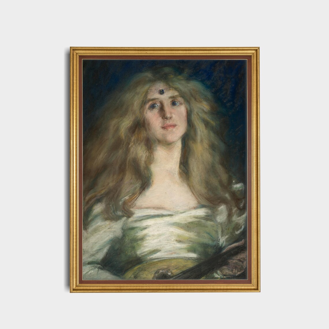 Golden Haired Woman With a Mandolin Moody Vintage Portrait Poster - Image 5