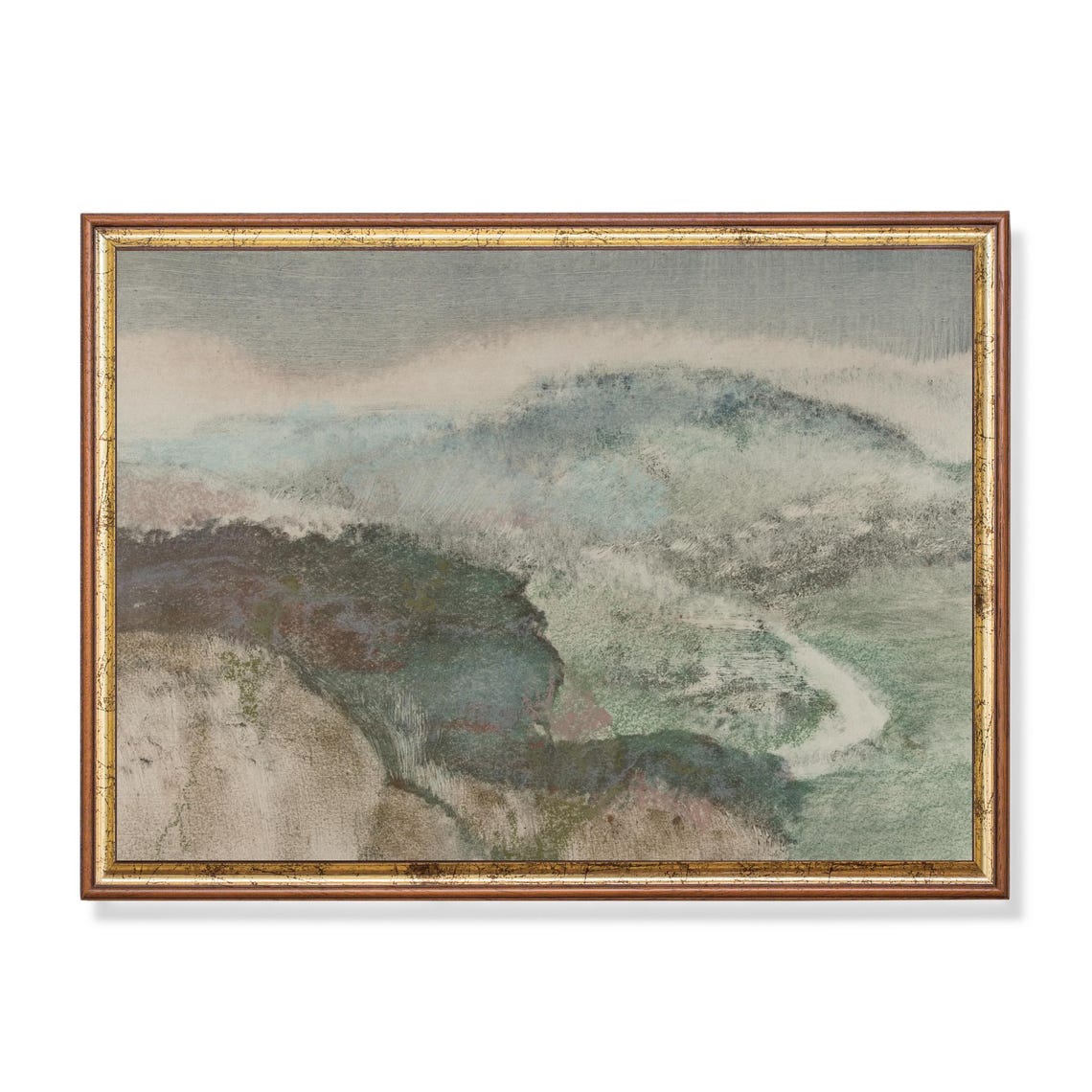 Soft Misty Abstract Landscape in Muted Sage and Grey Tones Poster