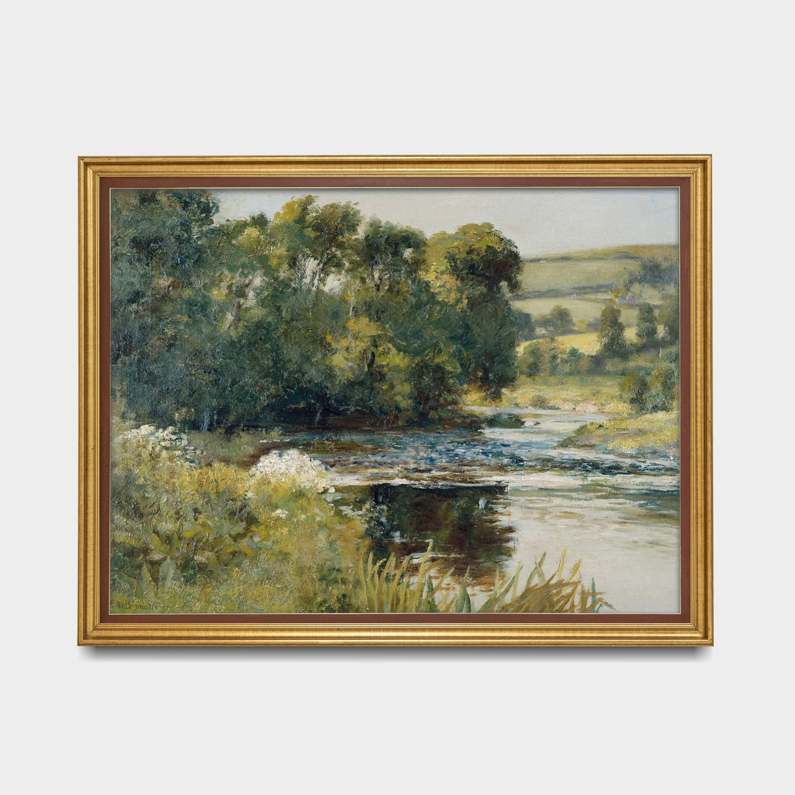 Peaceful River Flowing Through Green Trees Country Landscape Poster - Image 3