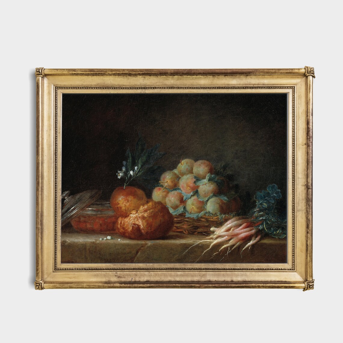 Brioche Peaches and Radishes Classic French Still Life Poster - Image 2