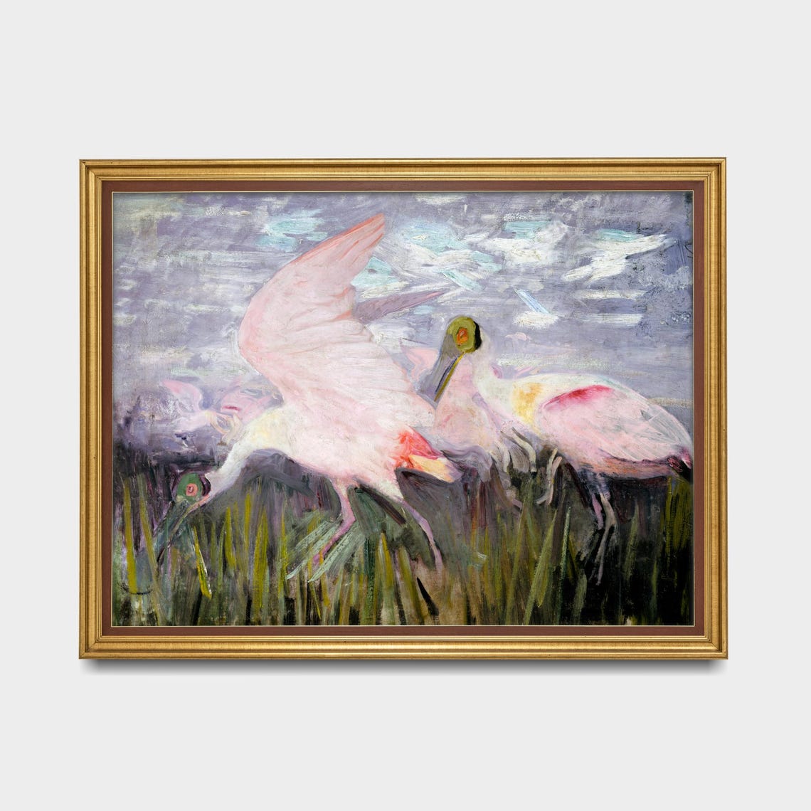 Two Roseate Spoonbills Wading in Marsh Grass Wildlife Poster - Image 5