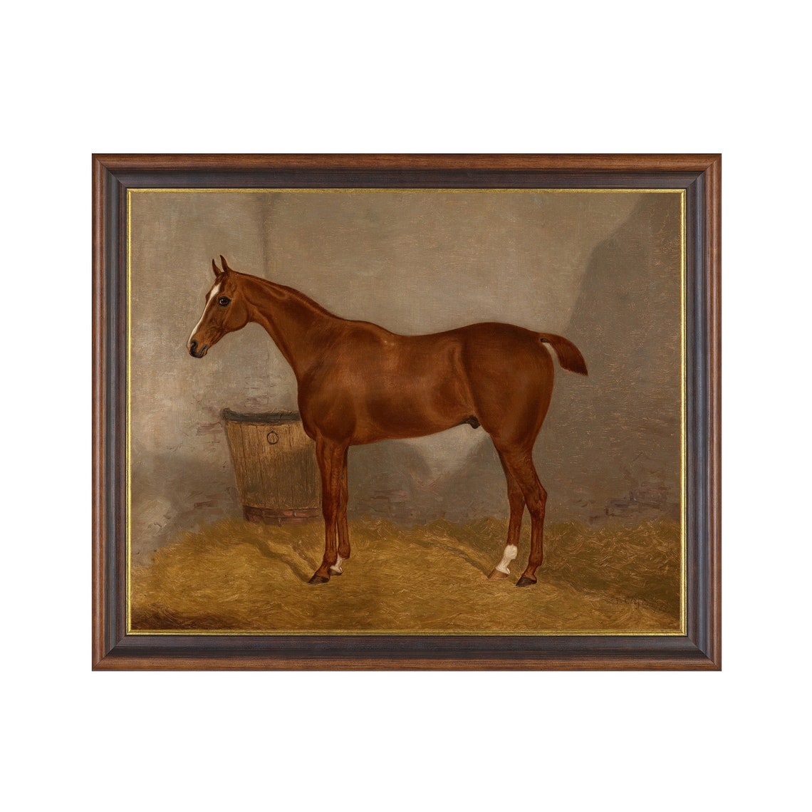 Chestnut Horse Standing in a Stable Vintage Equestrian Portrait Poster