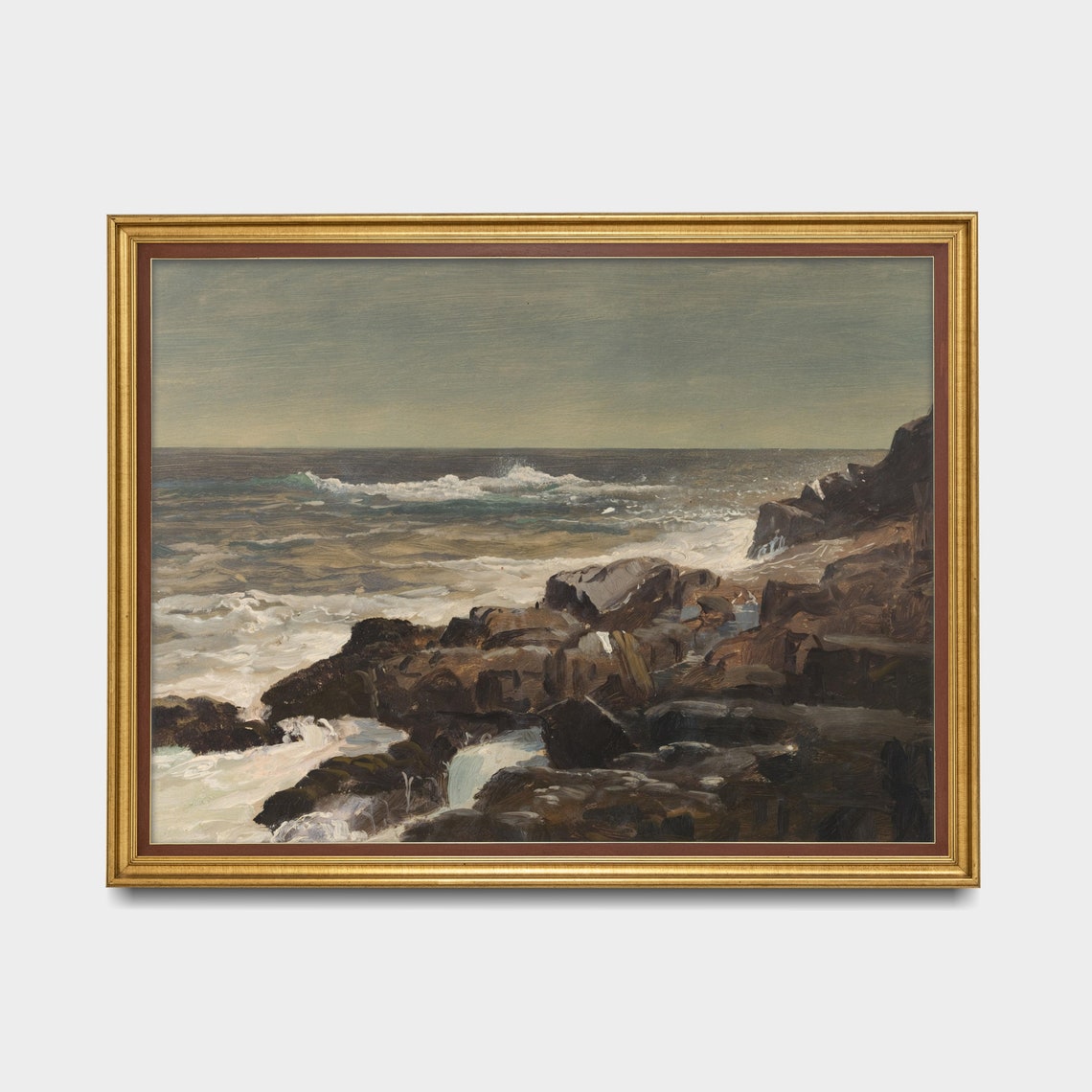 Vintage Seashore Painting Antique Ocean Beach Print Coastal Decor Wall Art Moody Rustic Fine Art Print - Image 4