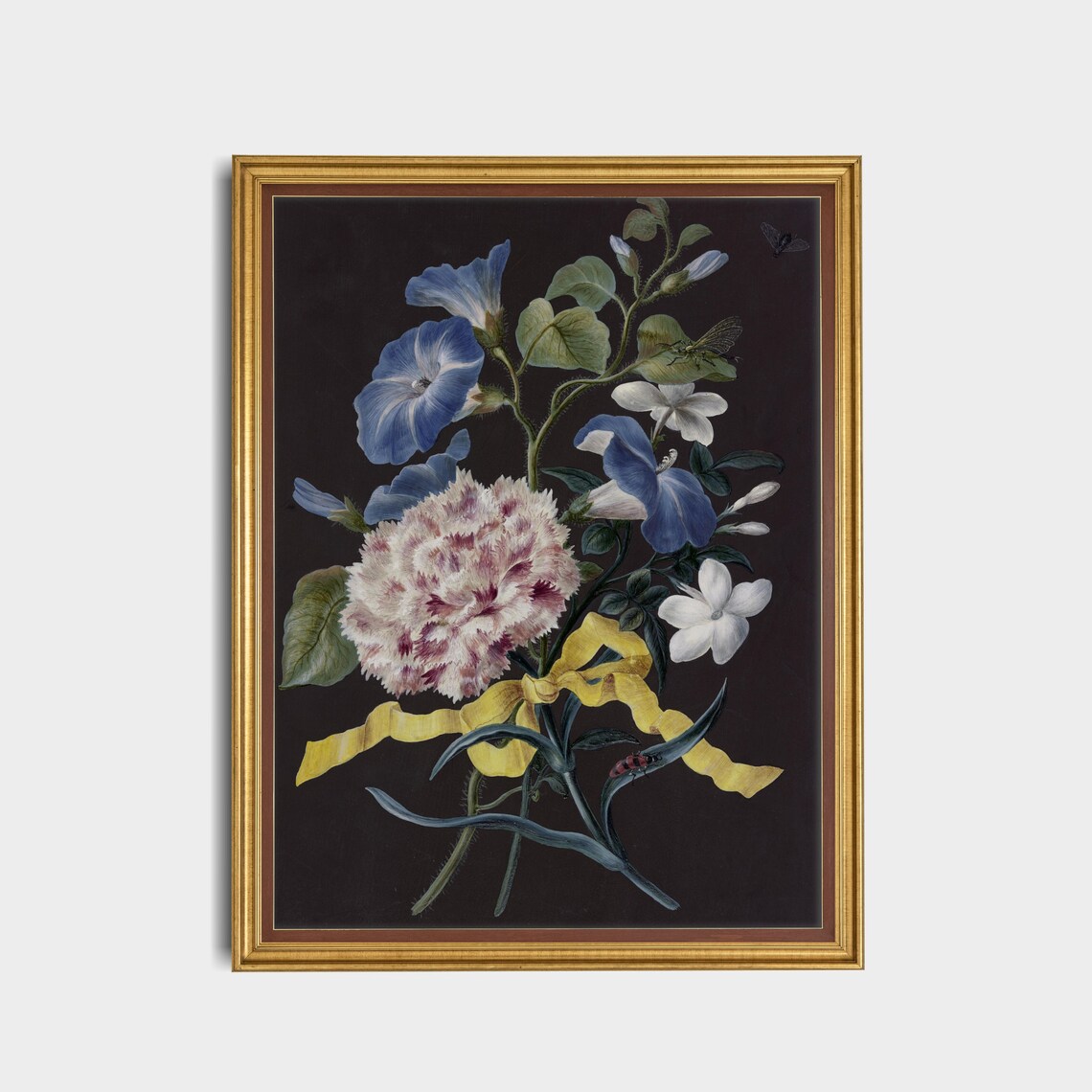 Blue Morning Glories Carnation Dutch Floral Still Life Antique Poster - Image 2