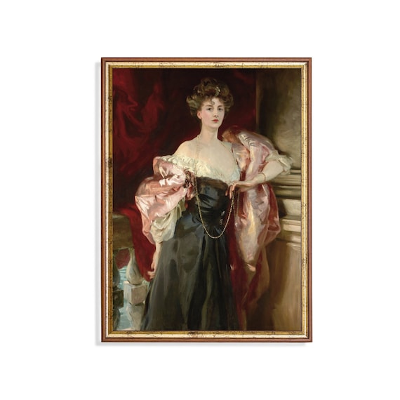 Elegant Victorian Lady in a Black Gown With a Pink Shawl Poster