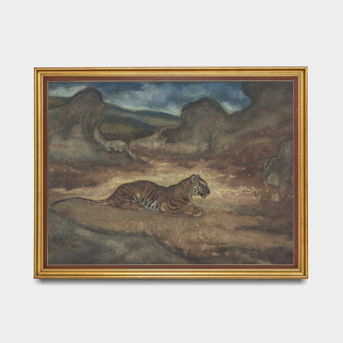 Tiger Resting in a Wild Rocky Landscape Vintage Animal Poster - Image 5