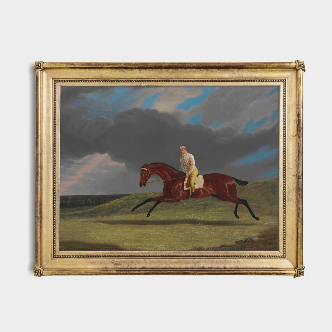 Jockey Riding Galloping Racehorse Stormy Sky Vintage Equestrian Poster - Image 2