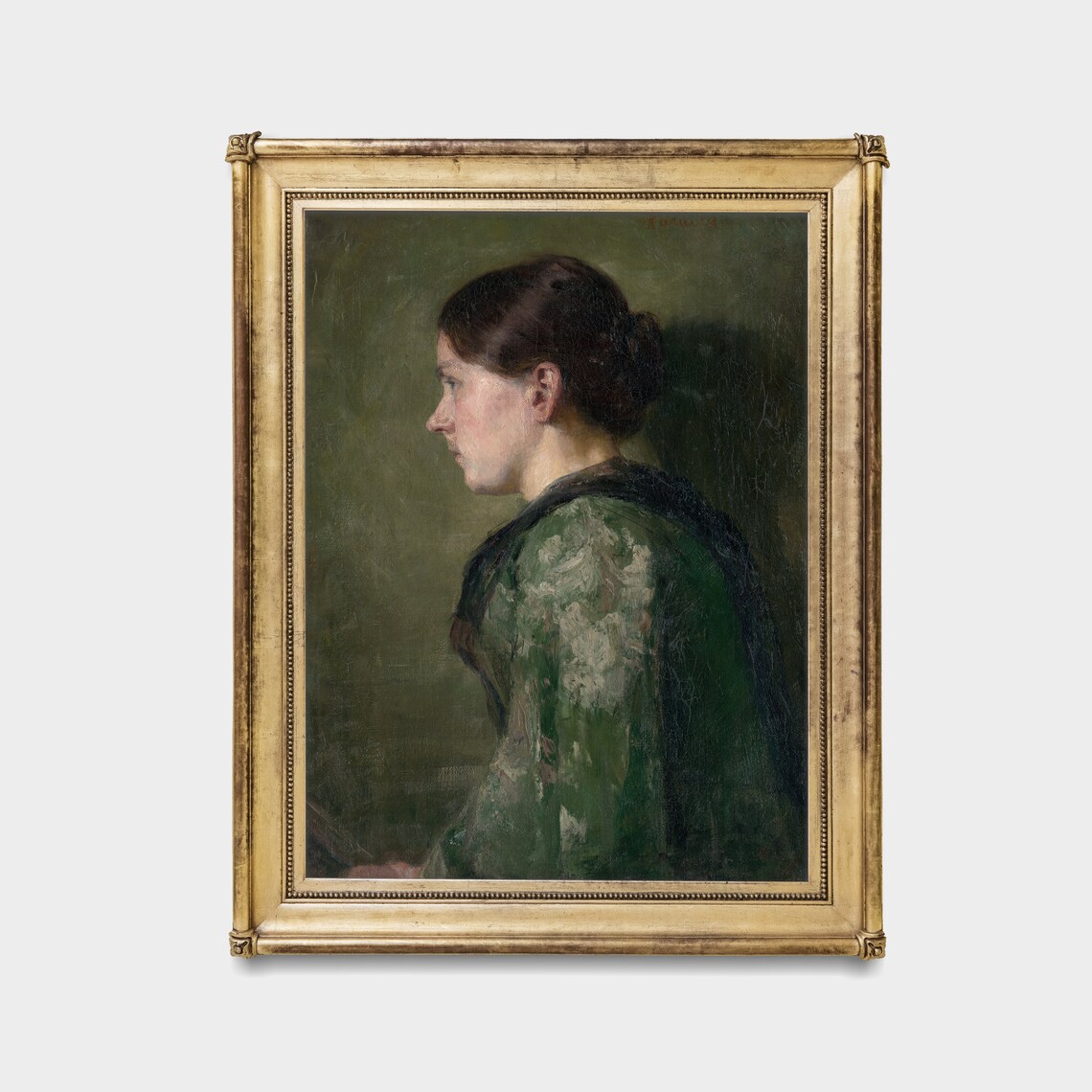 Contemplative Woman in Green Shawl Profile Antique Portrait Poster - Image 4
