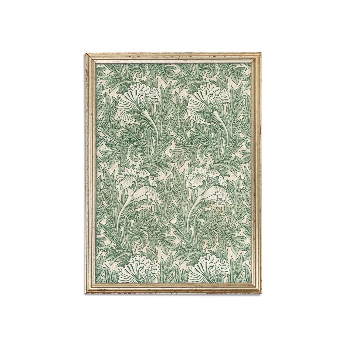 Sage Green Tulip Botanical Tapestry Pattern Arts Crafts Art Poster - Image 3