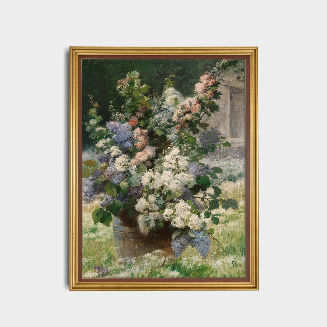 Lilac Blossoms Overflowing a Wooden Tub Garden Painting Poster - Image 5