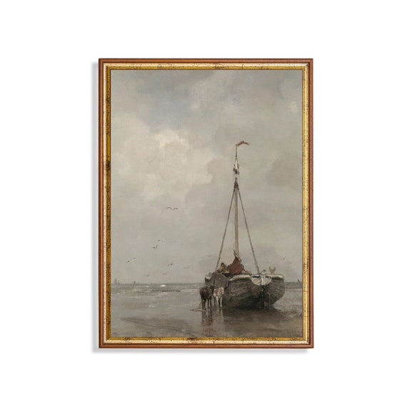 Vintage Sailing Boat Painting, Nautical Art Print