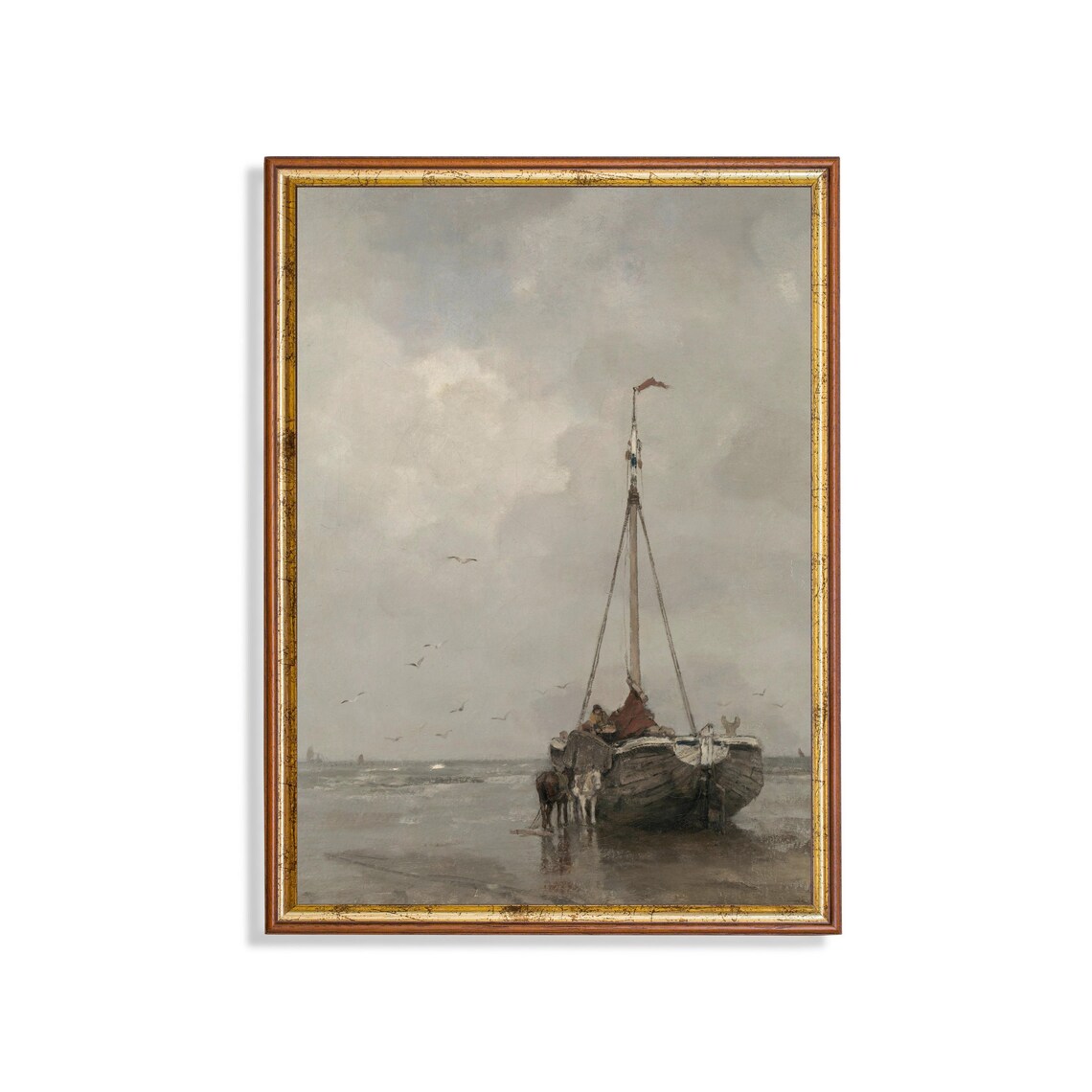 Vintage Sailing Boat Painting, Nautical Art Print