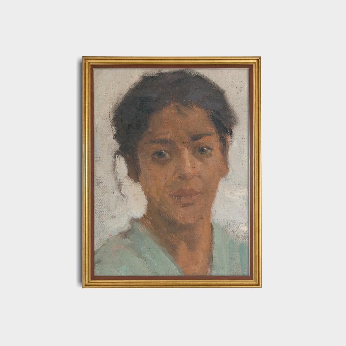 Expressive Oil Portrait Sketch of a Dark Haired Woman Poster - Image 2