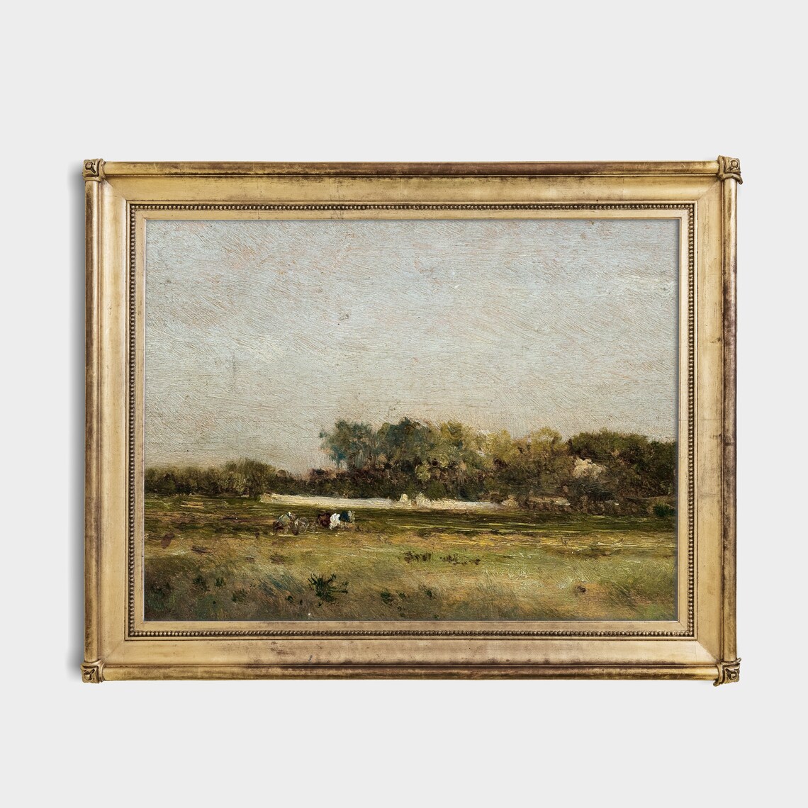 Serene Vintage Meadow Landscape With Distant Trees Art Poster - Image 3