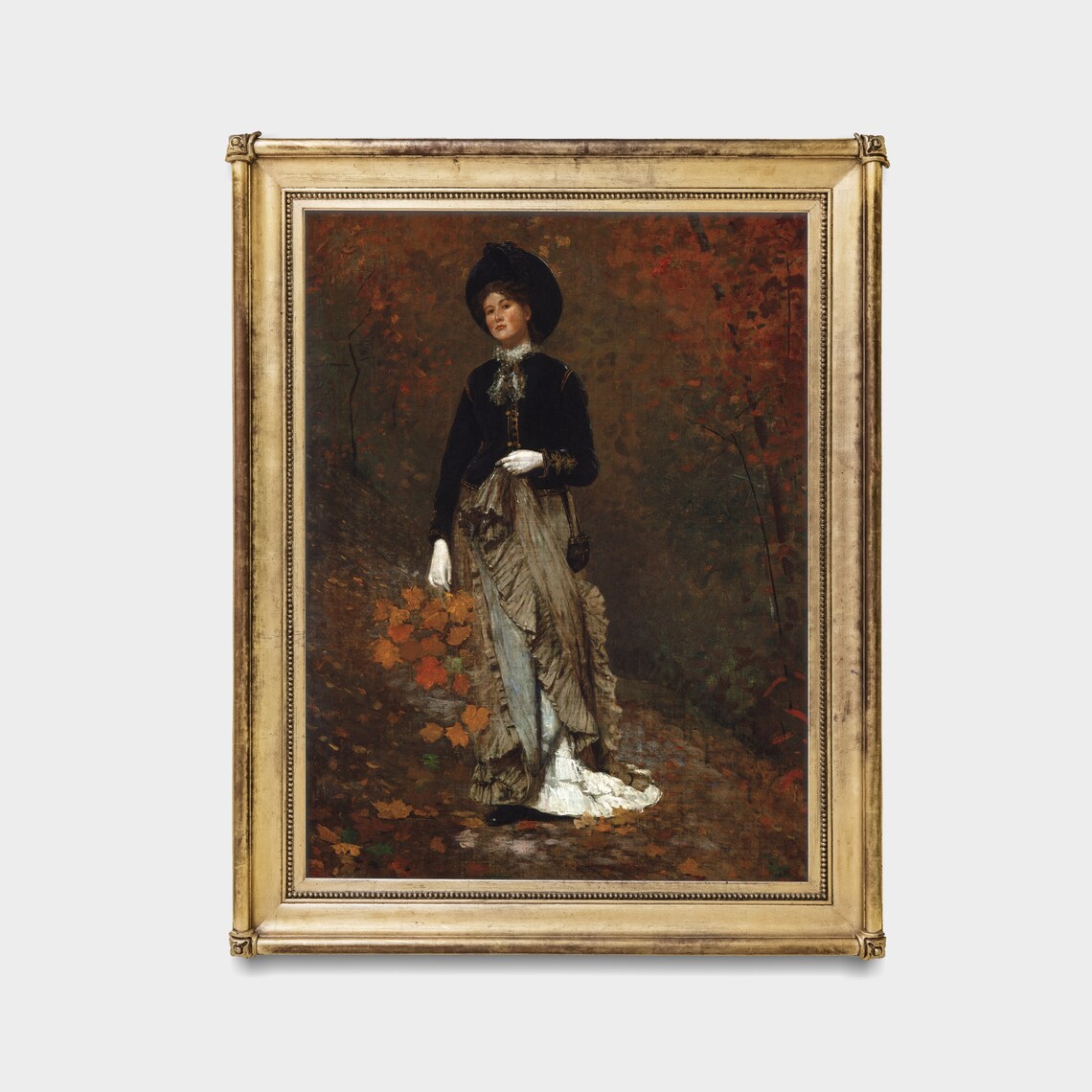Victorian Woman in a Black Dress Among Blazing Autumn Foliage Poster - Image 2