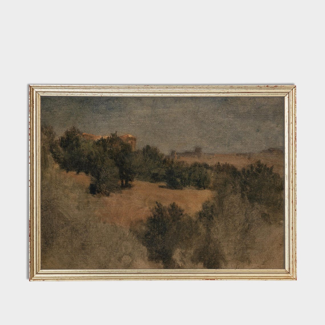 Antique Misty Moor Landscape With Distant Hall Painting Art Poster - Image 3