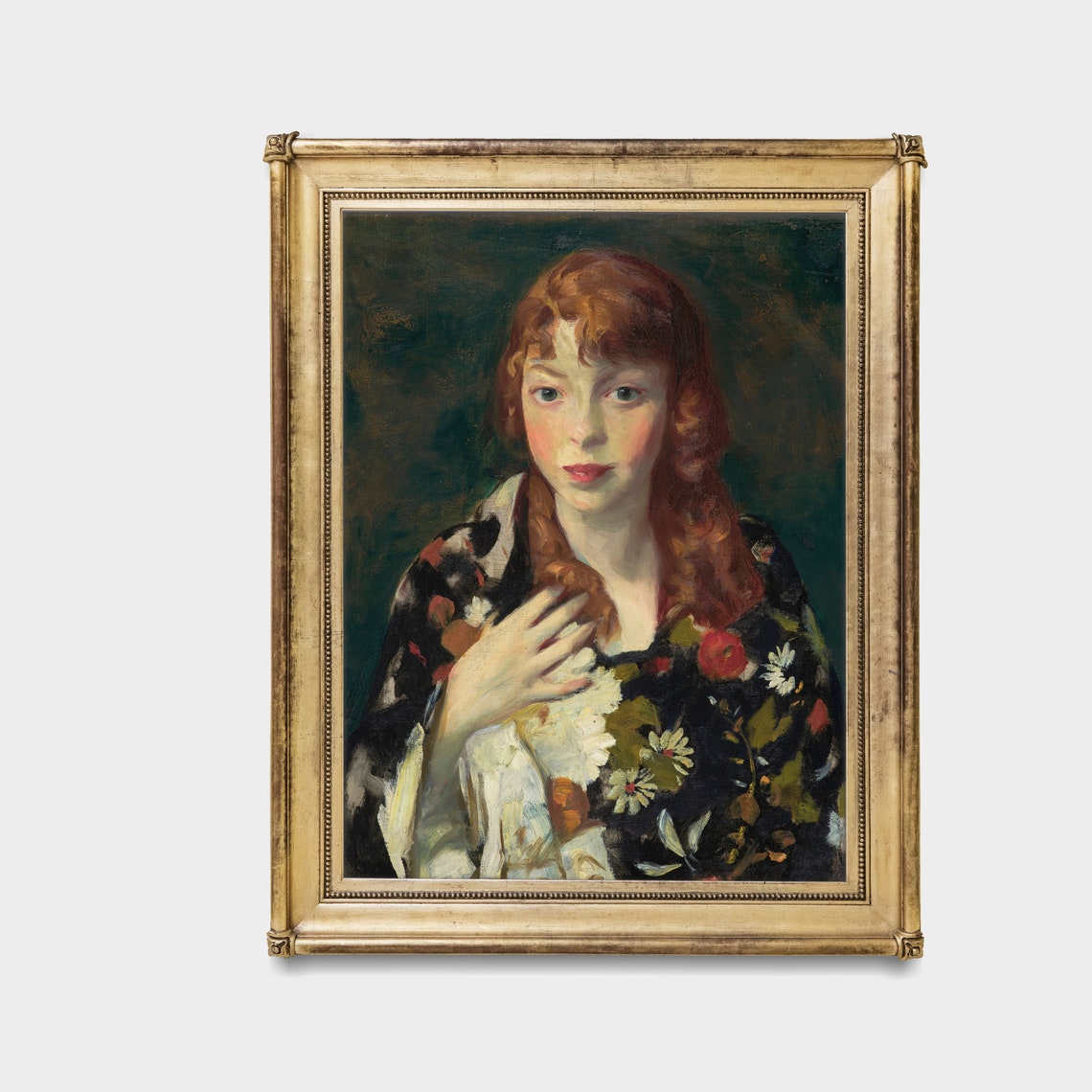 Redheaded Young Woman in a Floral Shawl Vintage Portrait Poster - Image 3