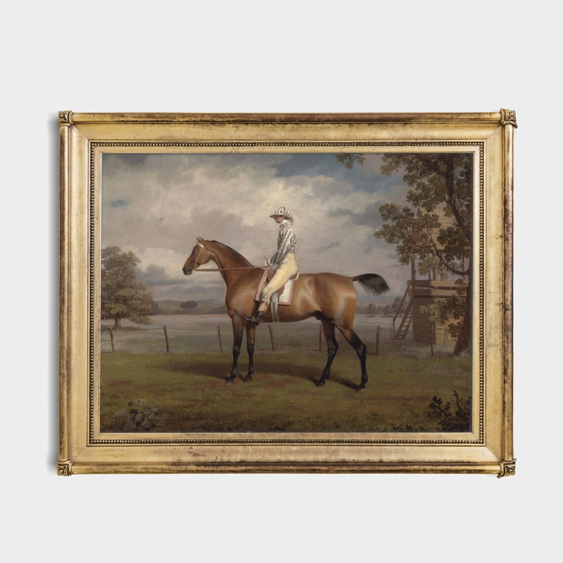 Victorian Jockey in Striped Silks on Bay Racehorse Equestrian Poster - Image 3
