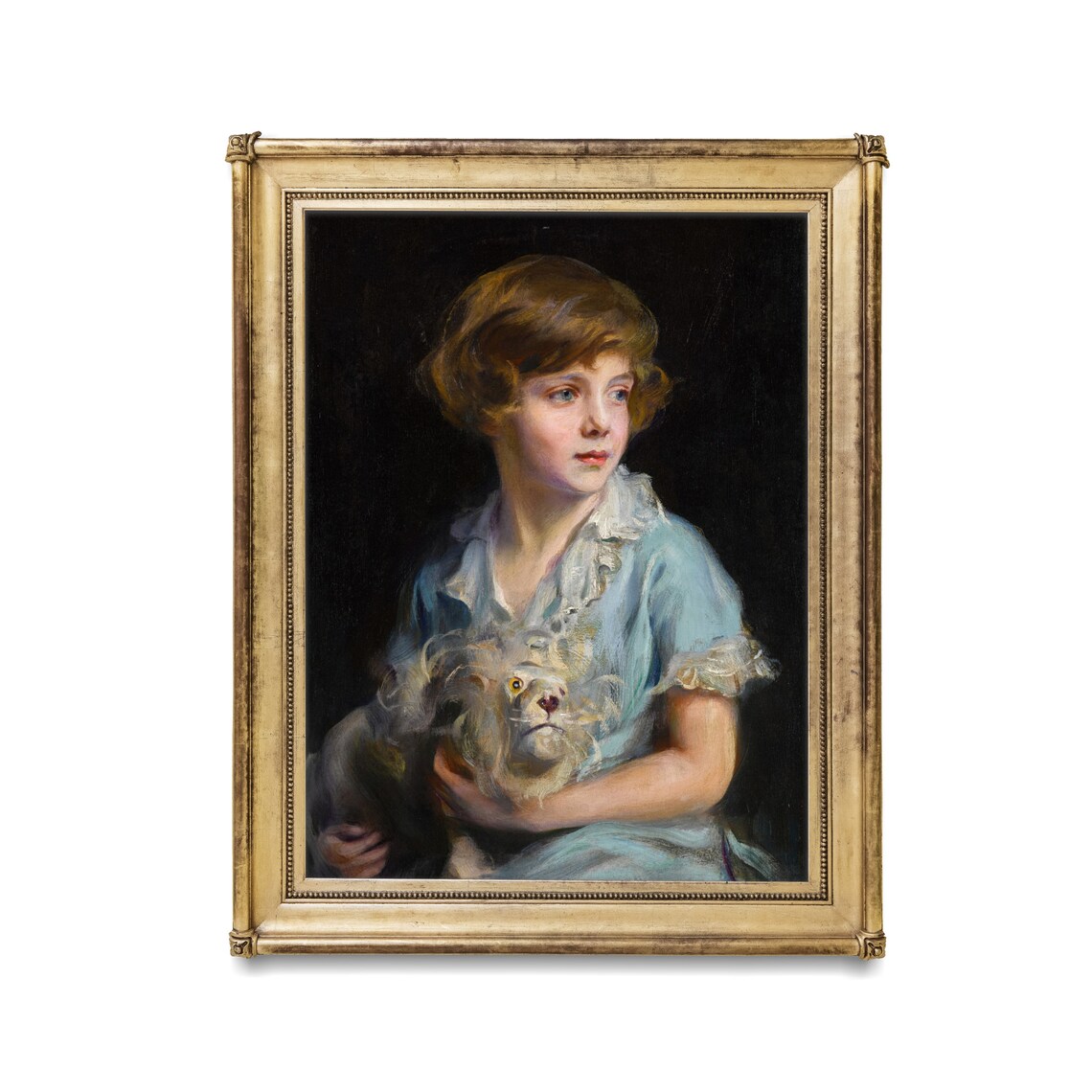 Child And Dog Portrait Painting Moody Vintage Antique European Print Over Bed Art Dark Academia Art - Image 4