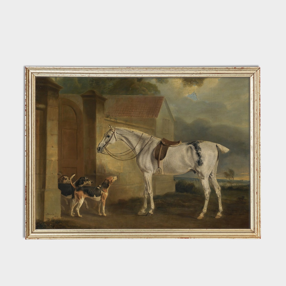 Vintage Horse Painting Antique Horse And Dogs Rustic Moody Print Farm Animal Art Wall Art Fine Art - Image 2