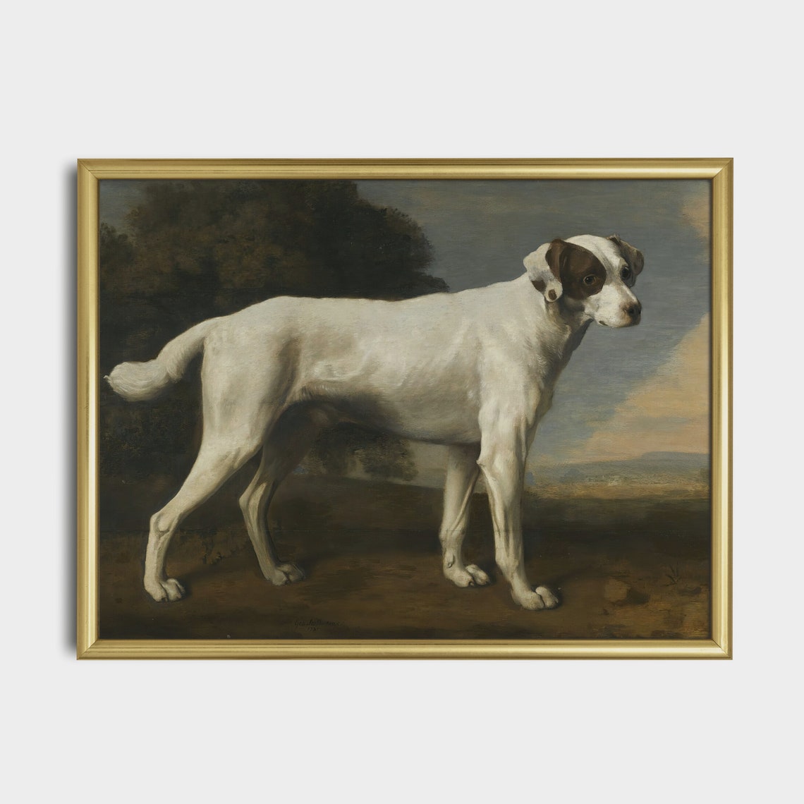 White And Tan Hound Standing Portrait Vintage Dog Oil Painting Poster - Image 5