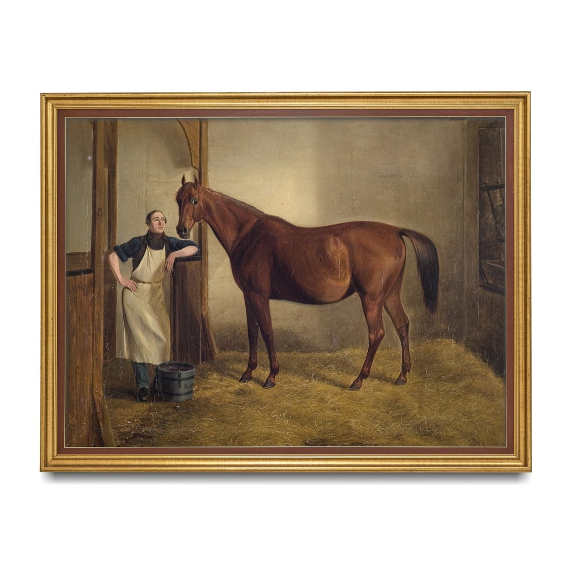 Stable Hand Leaning by a Bay Horse in the Straw Painting Poster - Image 3