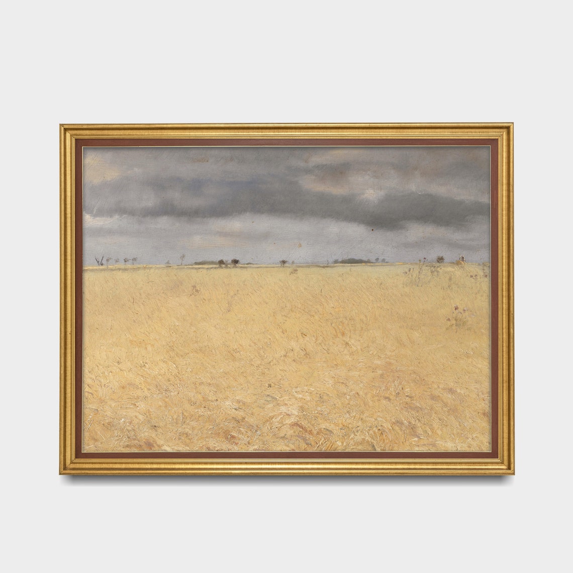 Golden Wheat Field under Stormy Sky Vintage Landscape Painting Poster - Image 2