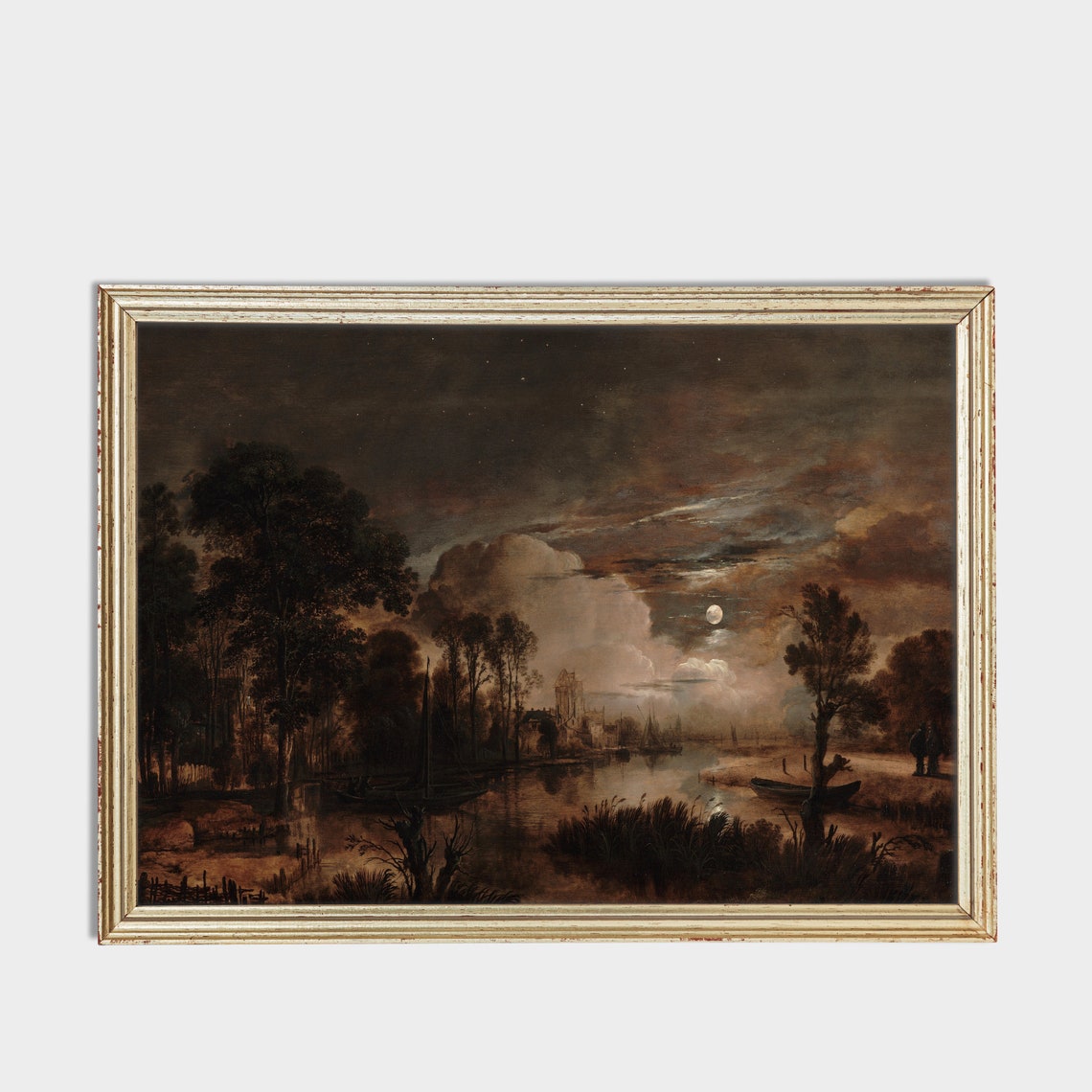 Moonlit River Landscape With Boats Under a Cloudy Night Poster - Image 3