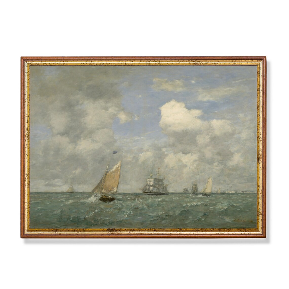 Sailing Vessels on a Choppy Sea Vintage Marine Oil Painting Poster