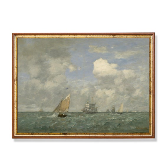 Printed And Shipped Vintage Sailing Boat Painting Antique Seascape Fine Print Ocean Beach Ship Nautical Decor Physical Prints