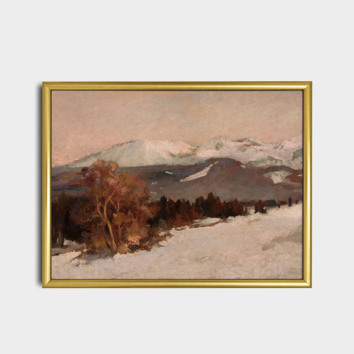 Snow-Capped Peaks at Dusk Pink Alpine Winter Mountain Poster - Image 2