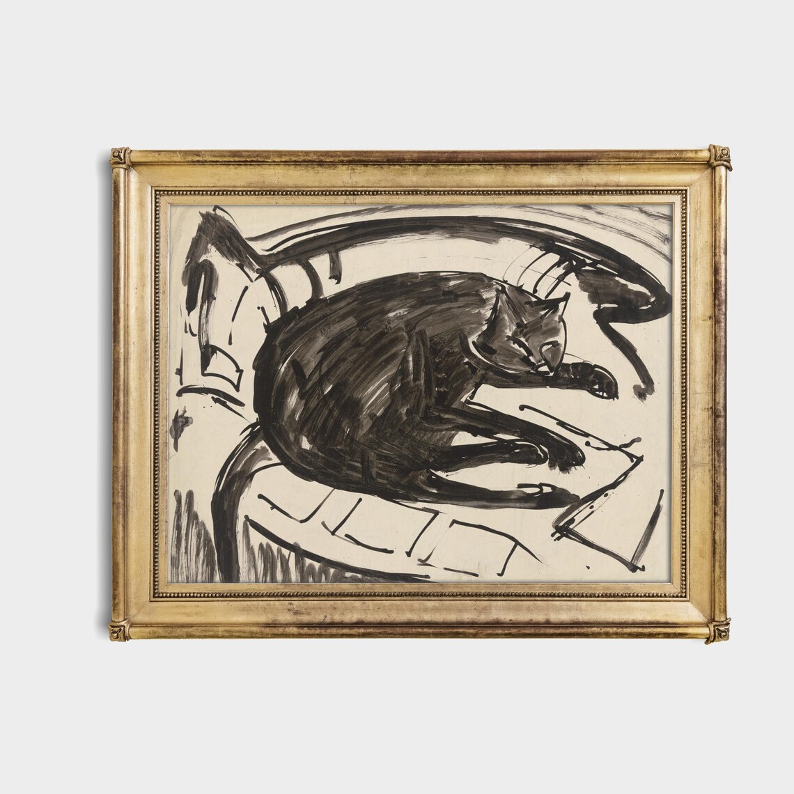 Vintage Sleeping Cat Sketch, Neutral Nursery Art Print - Image 4