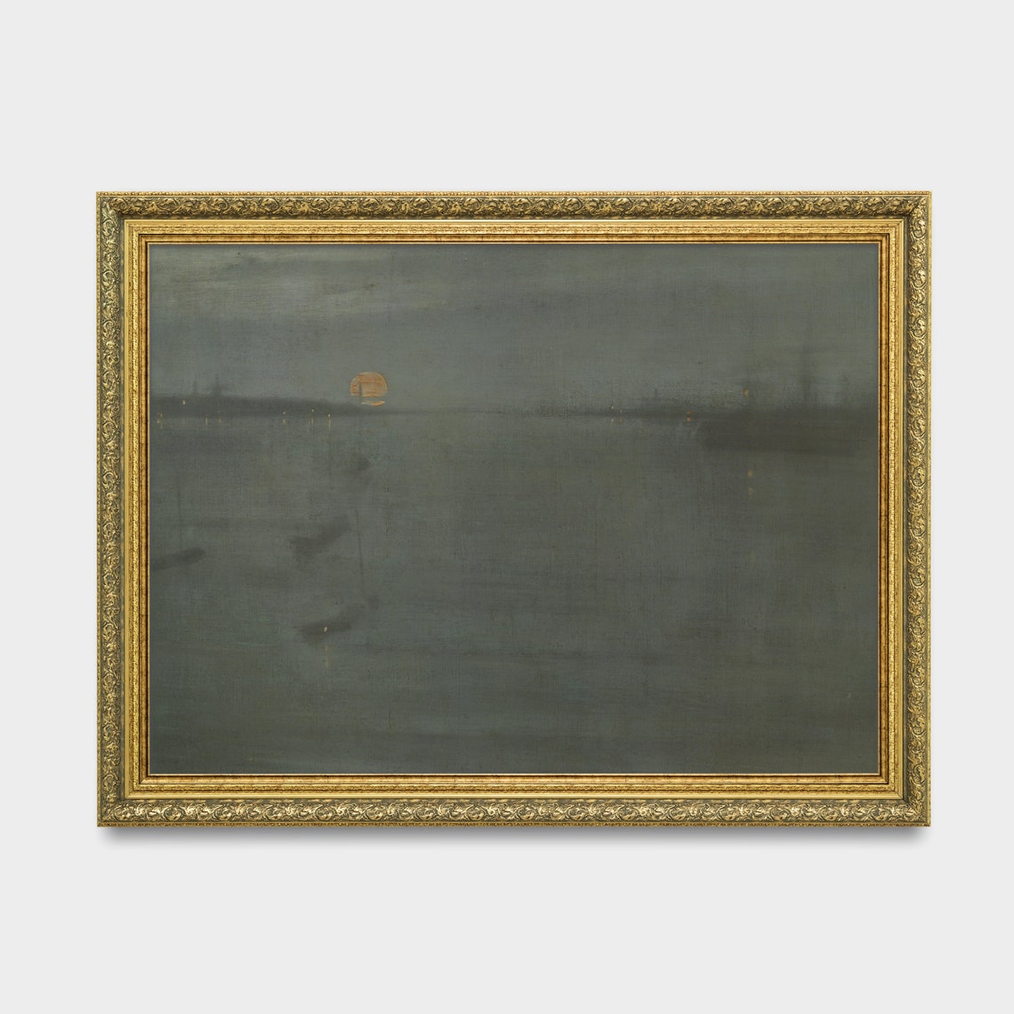 Moody Seascape Painting Dark Nautical Decor Rustic Sunset Harbour Print Wall Art Coastal Vintage Decor - Image 2