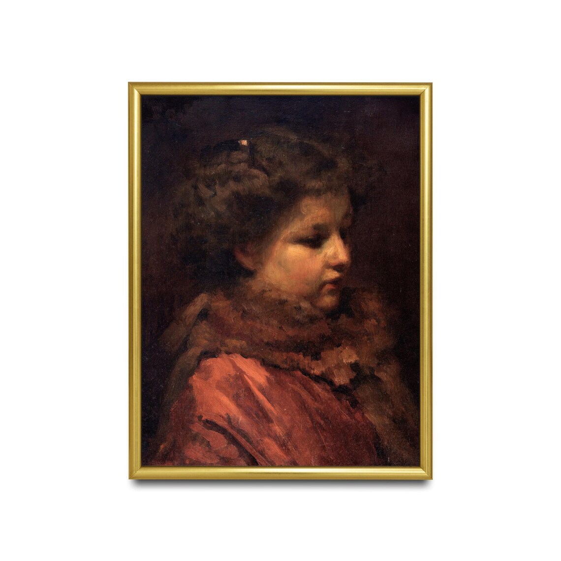 Young Girl in a Red Dress with Fur Collar Vintage Portrait Poster - Image 2