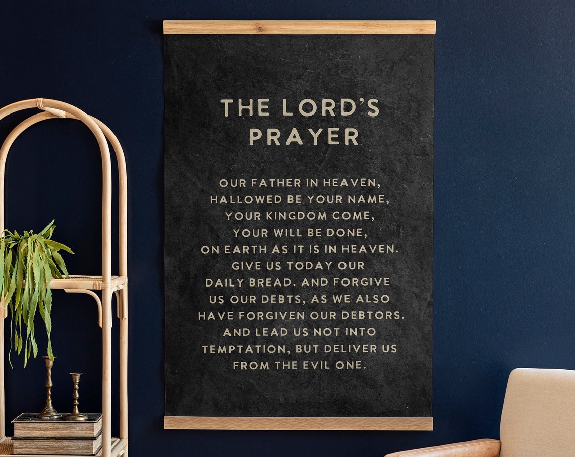 The Lord's Prayer Full Text on a Black Chalkboard Style Wall Poster