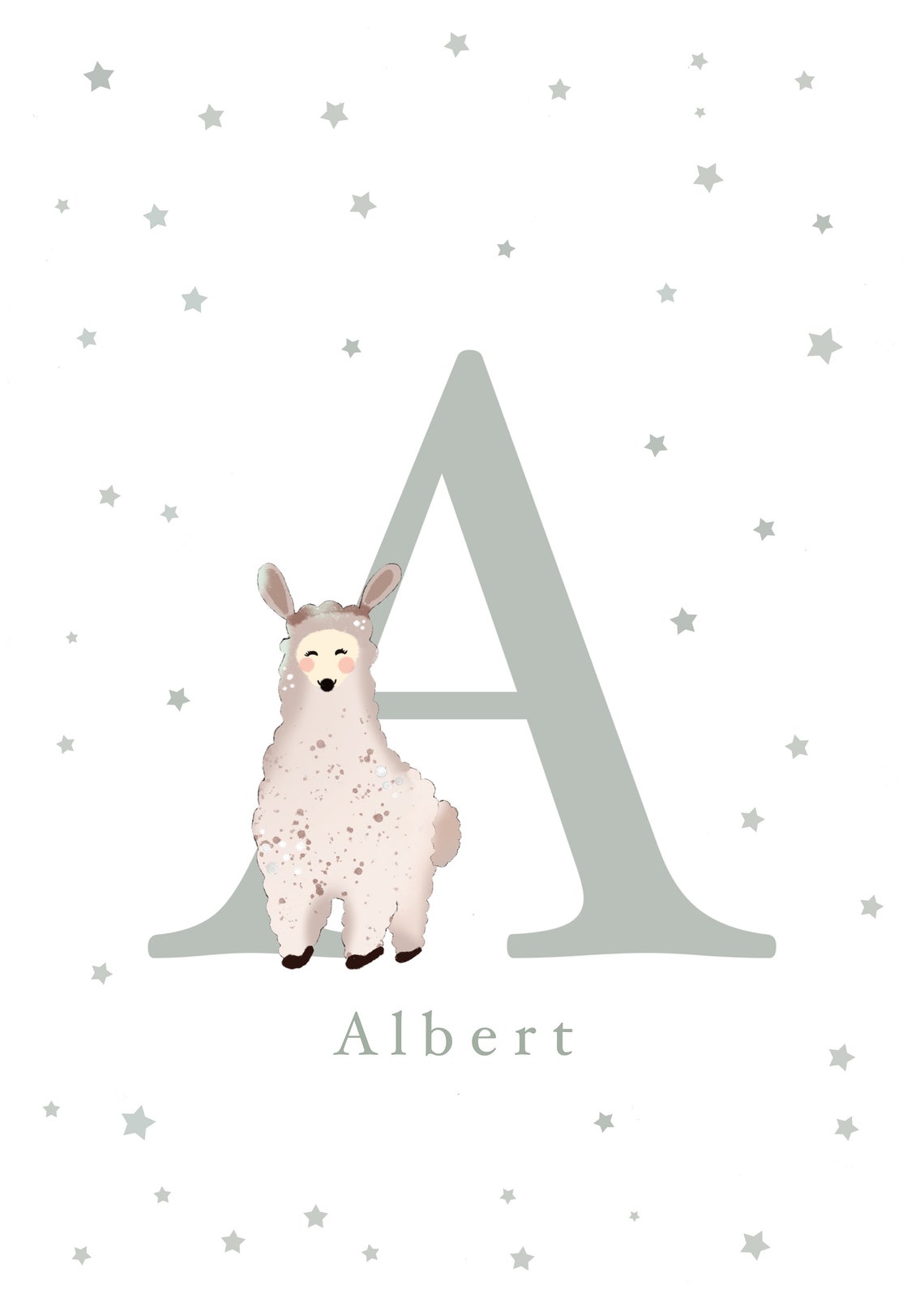 Personalised Letter A Alpaca Poster with Name Albert for Nursery - Image 2
