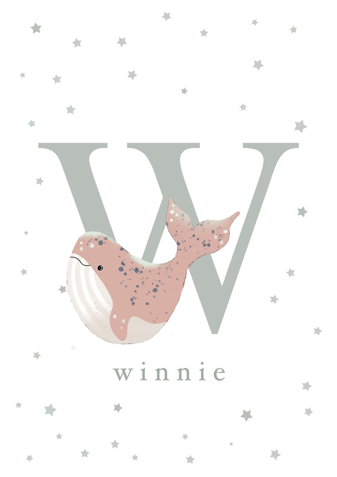 Personalised Letter W Whale Poster with Name Winnie for Nursery - Image 2