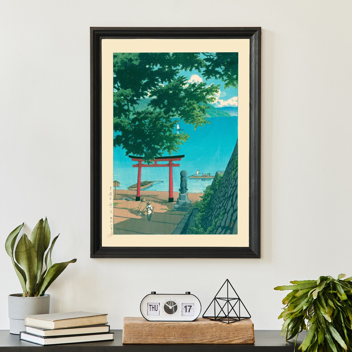Kawase Hasui Lake Chuzenji Red Torii Gate Boats Vintage Woodblock Art Poster - Image 2