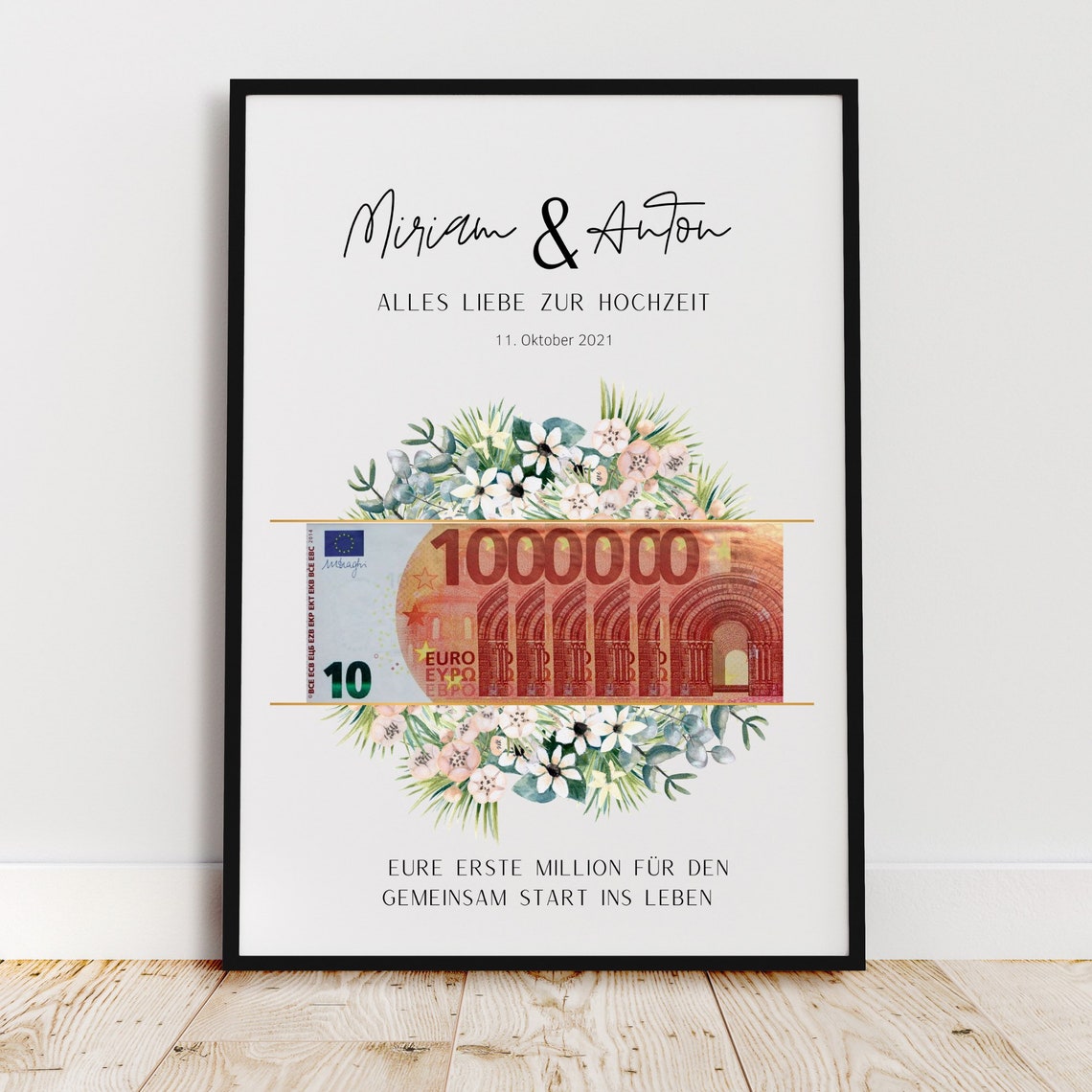 Personalized Wedding Cash Gift Poster for Couples Floral Design
