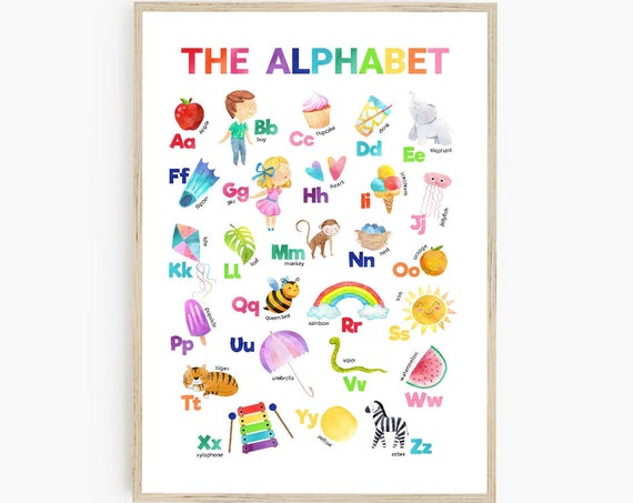 Rainbow Abc Poster Alphabet Watercolor Classroom Decor Playroom Wall Decor Preschool Poster Uppercase And Lowercase Letters