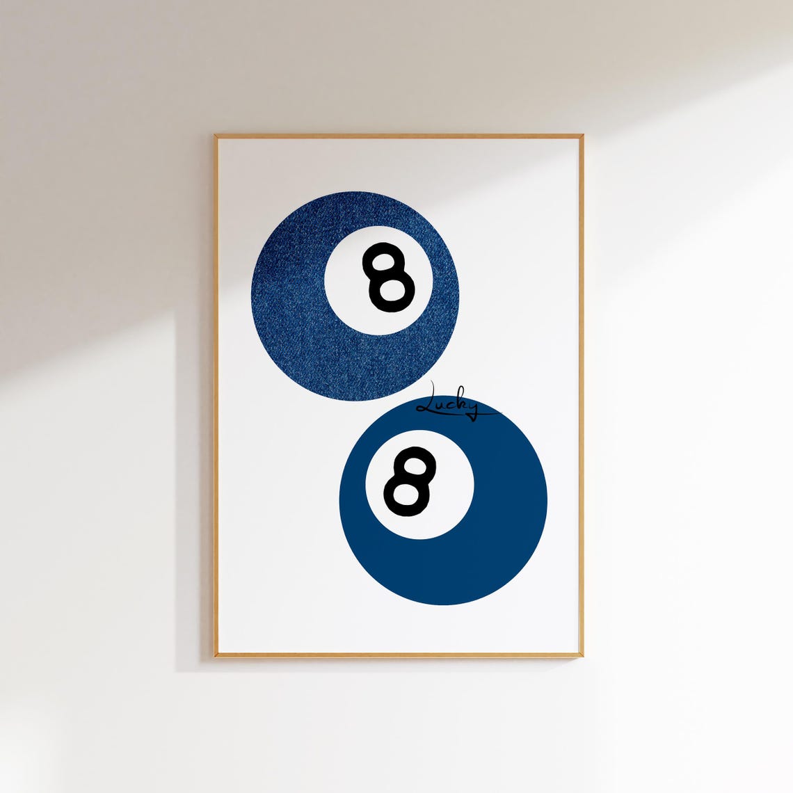 Navy Blue Lucky Eight Ball Pool Billiards Retro Dorm Decor Poster