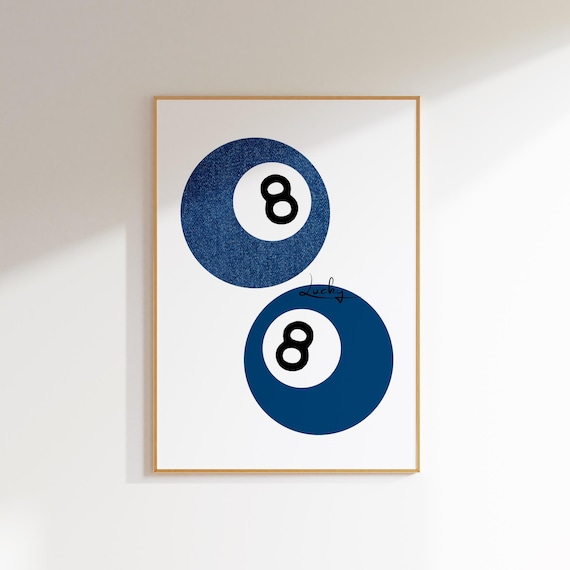Navy Blue Lucky Eight Ball Pool Billiards Retro Dorm Decor Poster