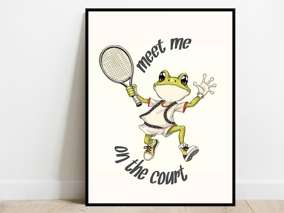 Meet Me on the Court Funny Frog Tennis Player Sport Art Poster
