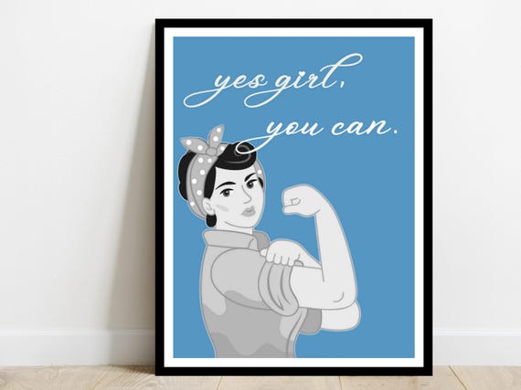 Yes Girl You Can Motivational Art Print Trendy Home Office Wall Desk Decor Positive Affirmation