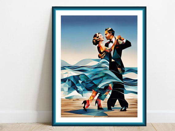 Dancing Couple Abstract Art Print, Romantic Dance