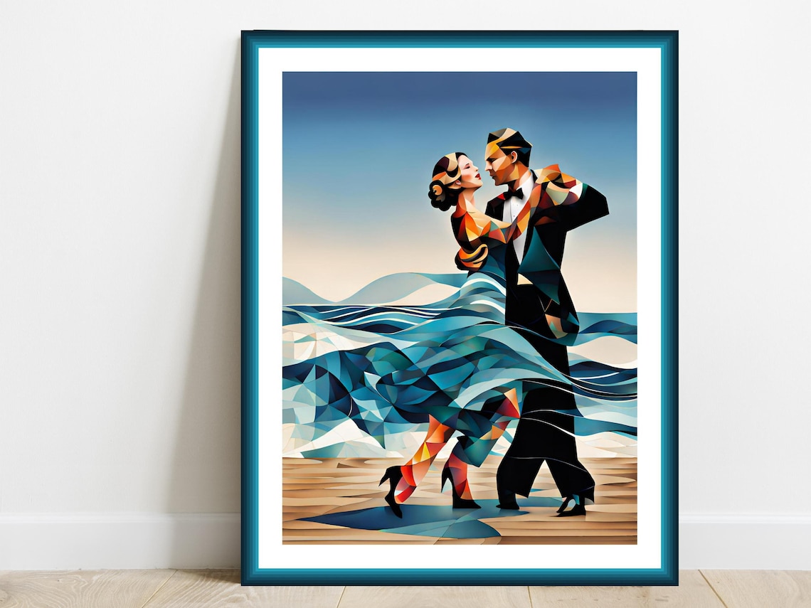 Dancing Couple Abstract Art Print, Romantic Dance
