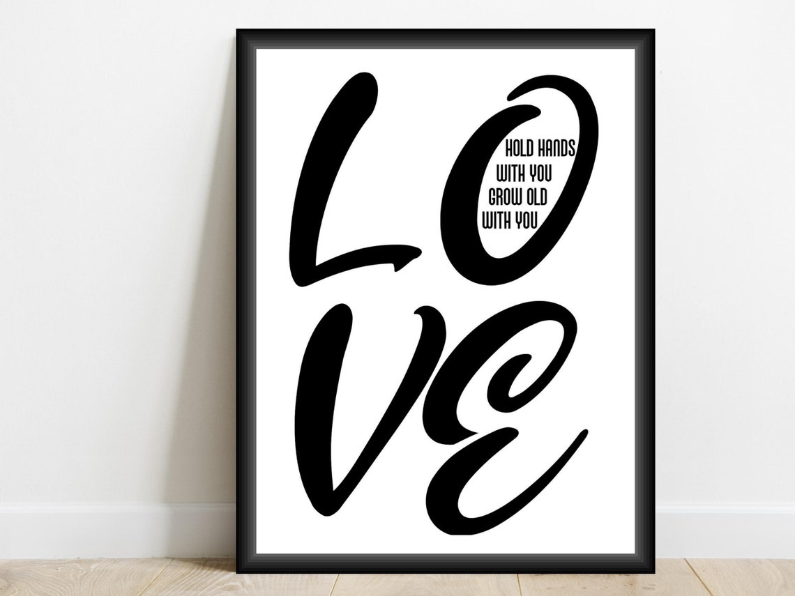 LOVE Script Lettering Grow Old With You Minimalist Typography Poster
