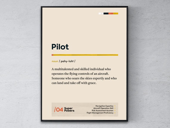 Pilot Definition Poster Funny Modern Office Gift Aviator Coworker Wall Art Navigator Graduation Print